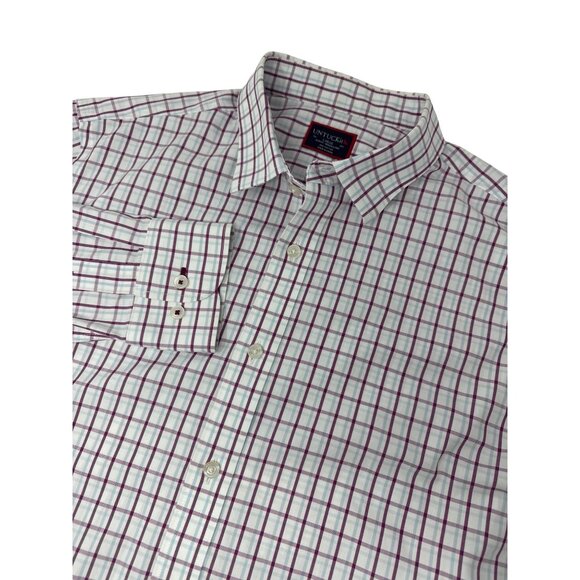 UNTUCKit Button Up Dress Shirt Men's Large Long Sleeve White Burgandy Plaid - Picture 1 of 5